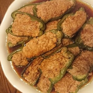 ニラ入り✿肉詰めピーマン焼き